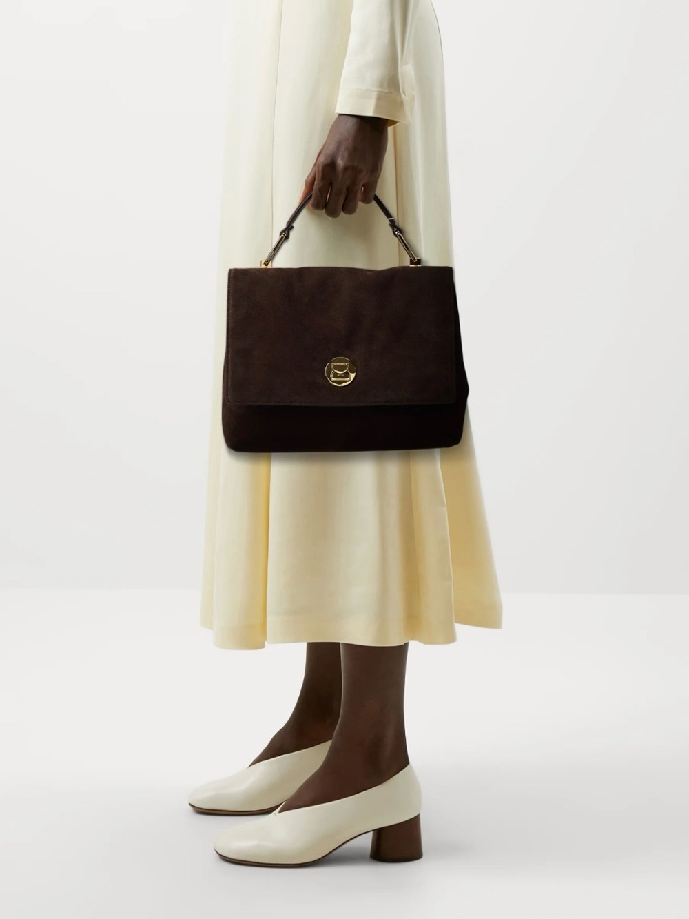 Coccinelle Structured Navy Leather Satchel with Gold Accent - Designer Inspired